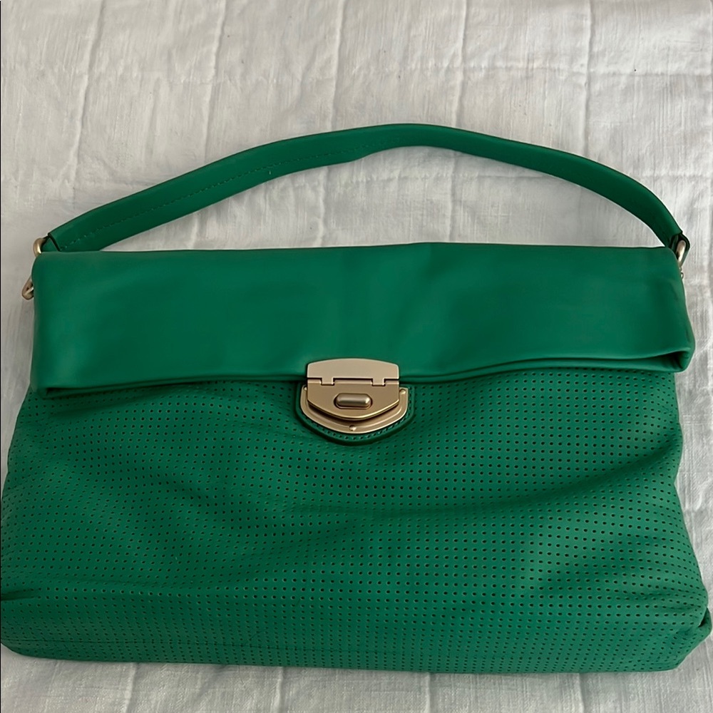 Banana Republic Green Shoulder Bag with Gold Clasp